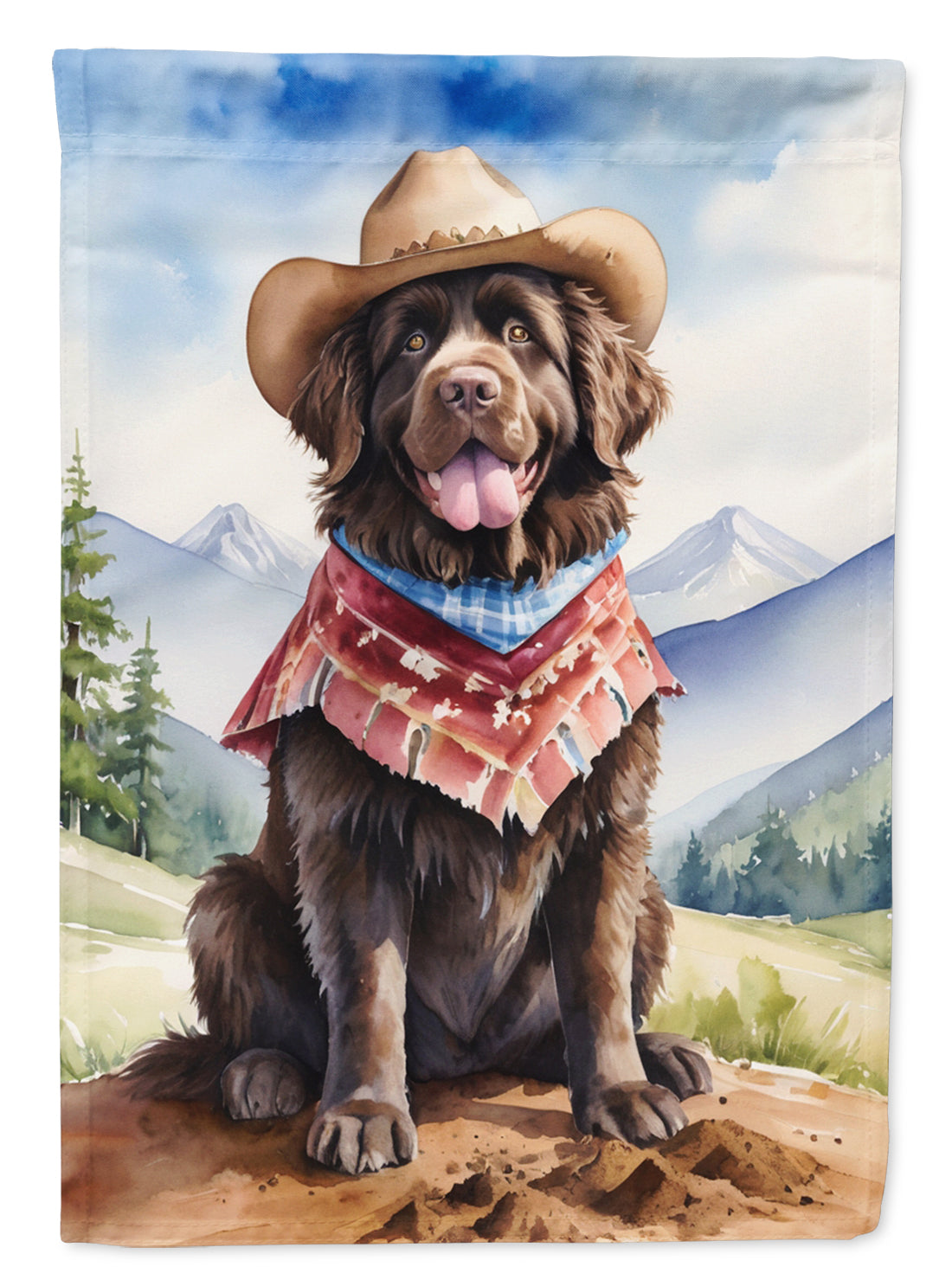 Newfoundland Cowboy Welcome House Flag 28x40 Porch Sleeve Pole Decorative Outside Yard Banner Artwork Wall Hanging, Polyester