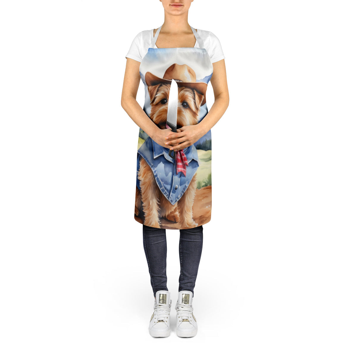 Norfolk Terrier Cowboy Welcome Apron Cooking Kitchen Server Baking Crafts Gardening for Adult Women Men, Unisex, Large, Multicolor