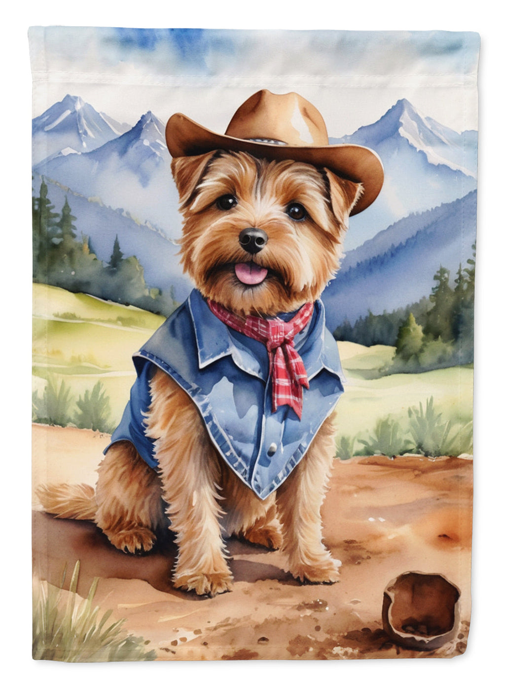 Norfolk Terrier Cowboy Welcome House Flag 28x40 Porch Sleeve Pole Decorative Outside Yard Banner Artwork Wall Hanging, Polyester