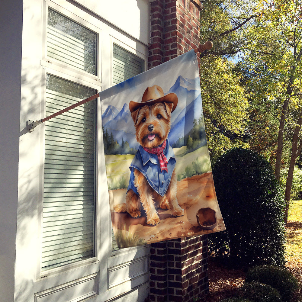Norfolk Terrier Cowboy Welcome House Flag 28x40 Porch Sleeve Pole Decorative Outside Yard Banner Artwork Wall Hanging, Polyester