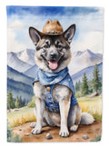 Norwegian Elkhound Cowboy Welcome House Flag 28x40 Porch Sleeve Pole Decorative Outside Yard Banner Artwork Wall Hanging, Polyester