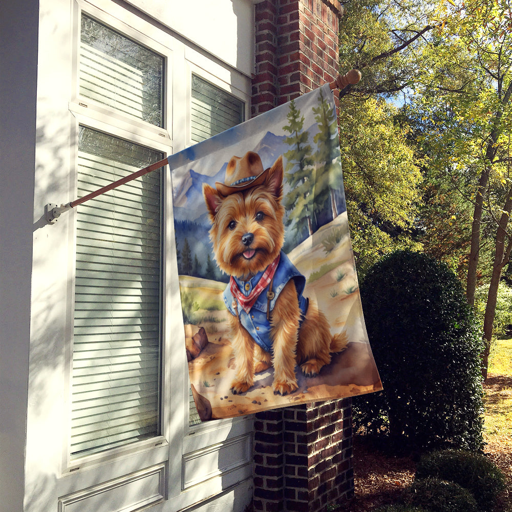 Norwich Terrier Cowboy Welcome House Flag 28x40 Porch Sleeve Pole Decorative Outside Yard Banner Artwork Wall Hanging, Polyester
