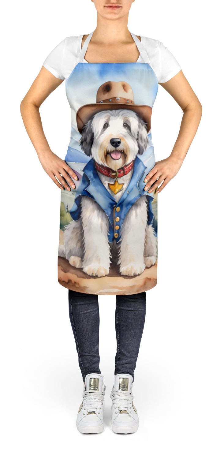 Old English Sheepdog Cowboy Welcome Apron Cooking Kitchen Server Baking Crafts Gardening for Adult Women Men, Unisex, Large, Multicolor