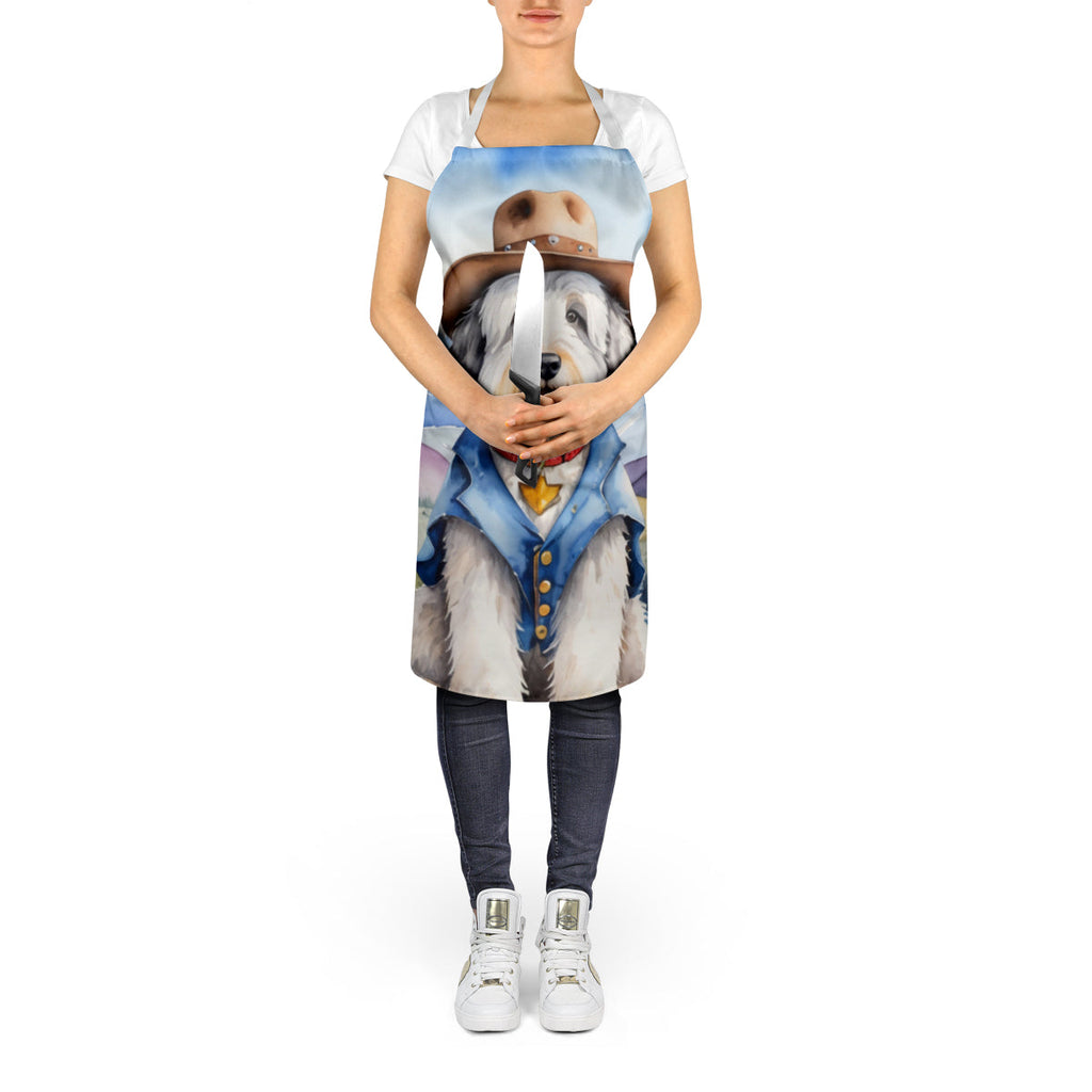 Old English Sheepdog Cowboy Welcome Apron Cooking Kitchen Server Baking Crafts Gardening for Adult Women Men, Unisex, Large, Multicolor