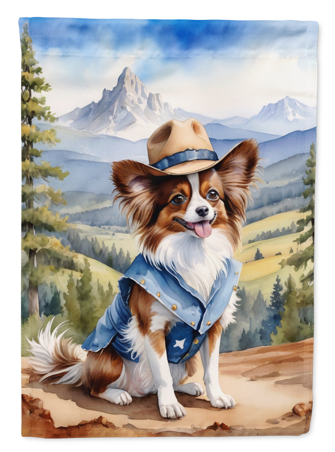 Papillon Cowboy Welcome House Flag 28x40 Porch Sleeve Pole Decorative Outside Yard Banner Artwork Wall Hanging, Polyester