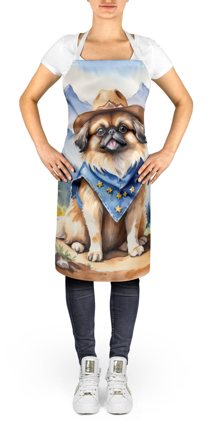 Pekingese Cowboy Welcome Apron Cooking Kitchen Server Baking Crafts Gardening for Adult Women Men, Unisex, Large, Multicolor