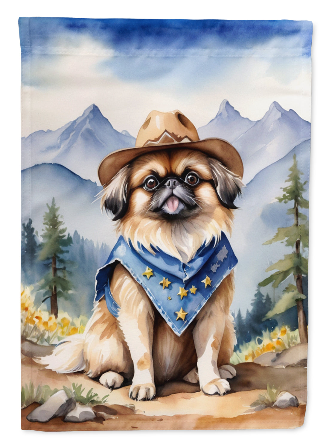 Pekingese Cowboy Welcome House Flag 28x40 Porch Sleeve Pole Decorative Outside Yard Banner Artwork Wall Hanging, Polyester