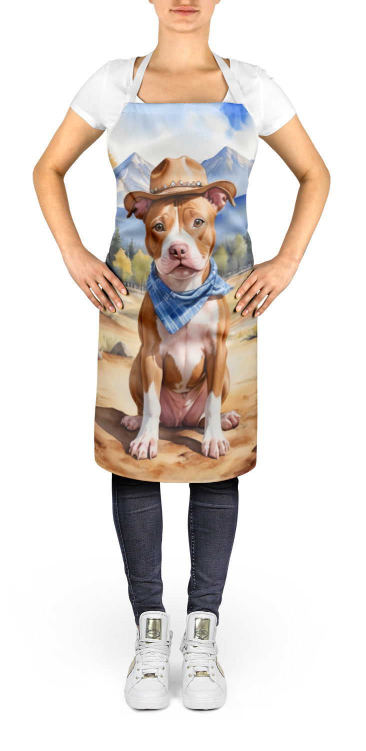Pit Bull Terrier Cowboy Welcome Apron Cooking Kitchen Server Baking Crafts Gardening for Adult Women Men, Unisex, Large, Multicolor