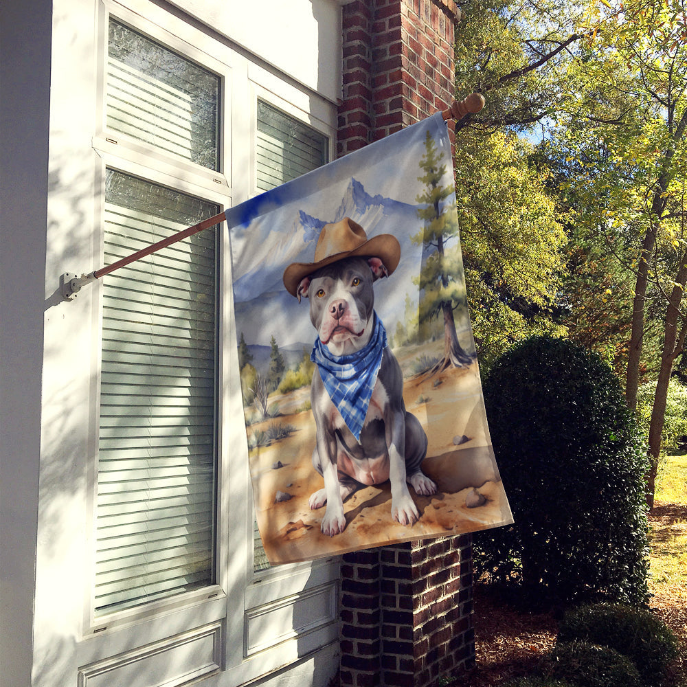 Pit Bull Terrier Cowboy Welcome House Flag 28x40 Porch Sleeve Pole Decorative Outside Yard Banner Artwork Wall Hanging, Polyester