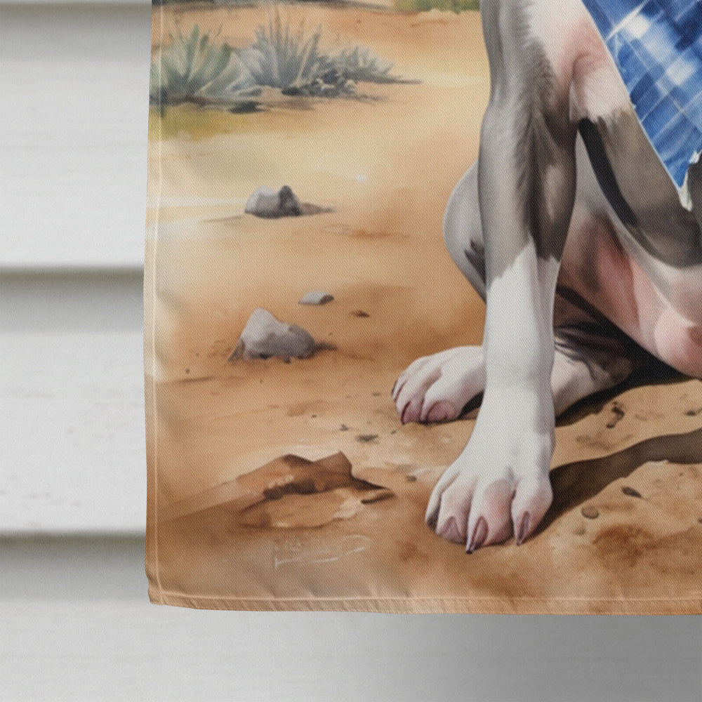 Pit Bull Terrier Cowboy Welcome House Flag 28x40 Porch Sleeve Pole Decorative Outside Yard Banner Artwork Wall Hanging, Polyester