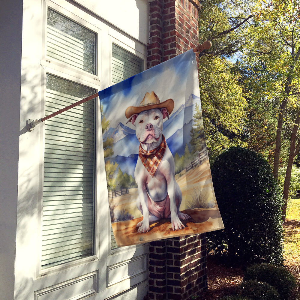 Pit Bull Terrier Cowboy Welcome House Flag 28x40 Porch Sleeve Pole Decorative Outside Yard Banner Artwork Wall Hanging, Polyester