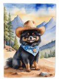 Pomeranian Cowboy Welcome House Flag 28x40 Porch Sleeve Pole Decorative Outside Yard Banner Artwork Wall Hanging, Polyester