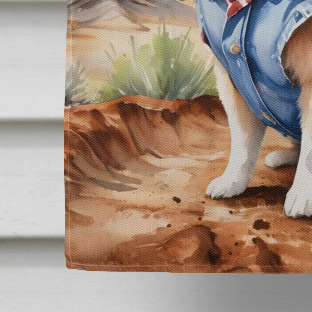 Pomeranian Cowboy Welcome House Flag 28x40 Porch Sleeve Pole Decorative Outside Yard Banner Artwork Wall Hanging, Polyester
