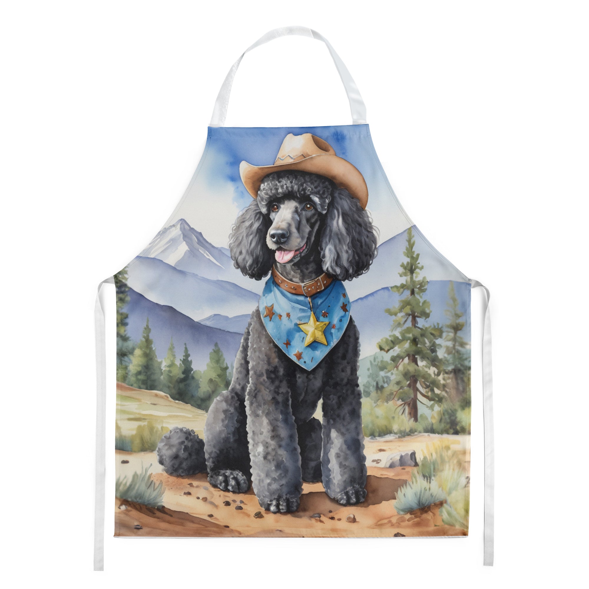 Black Poodle Cowboy Welcome Apron Cooking Kitchen Server Baking Crafts Gardening for Adult Women Men, Unisex, Large, Multicolor
