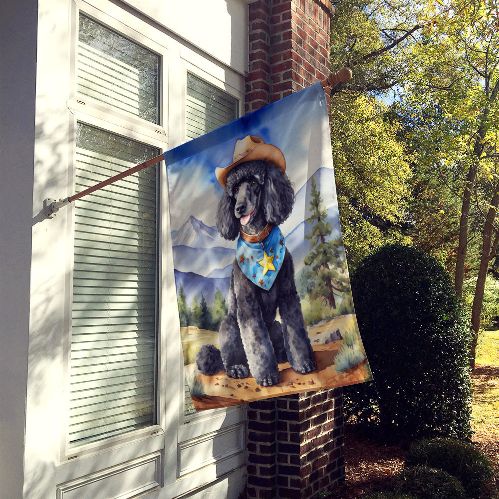 Black Poodle Cowboy Welcome House Flag 28x40 Porch Sleeve Pole Decorative Outside Yard Banner Artwork Wall Hanging, Polyester