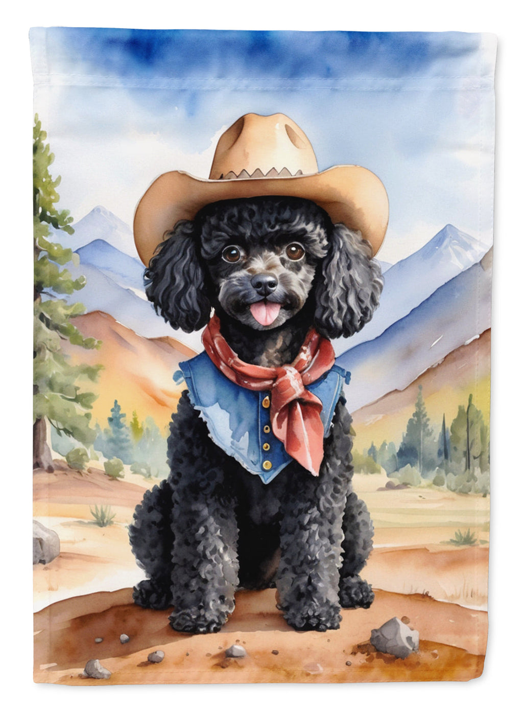 Black Poodle Cowboy Welcome House Flag 28x40 Porch Sleeve Pole Decorative Outside Yard Banner Artwork Wall Hanging, Polyester