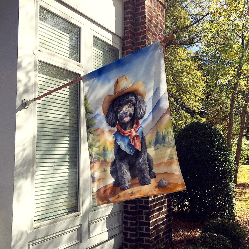 Black Poodle Cowboy Welcome House Flag 28x40 Porch Sleeve Pole Decorative Outside Yard Banner Artwork Wall Hanging, Polyester
