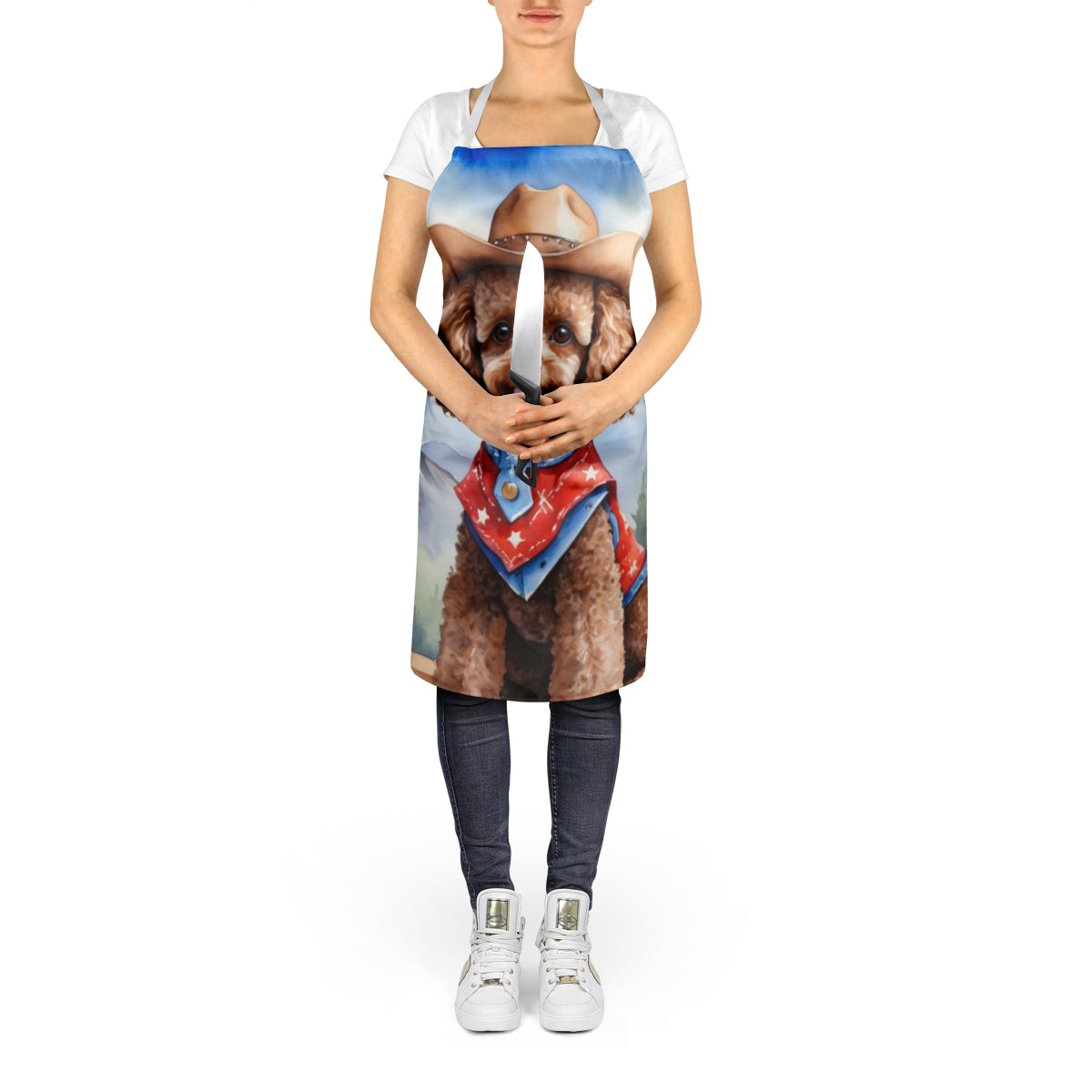 Poodle Cowboy Welcome Apron Cooking Kitchen Server Baking Crafts Gardening for Adult Women Men, Unisex, Large, Multicolor