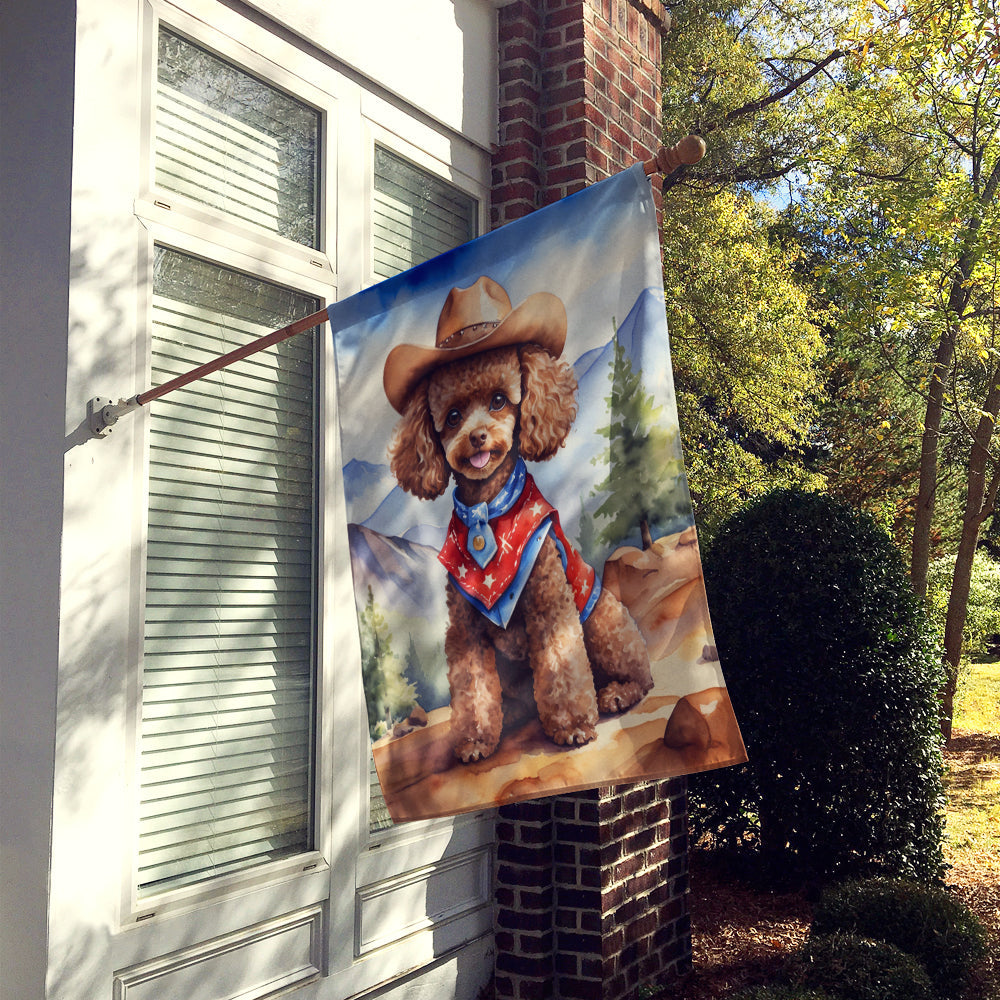Poodle Cowboy Welcome House Flag 28x40 Porch Sleeve Pole Decorative Outside Yard Banner Artwork Wall Hanging, Polyester