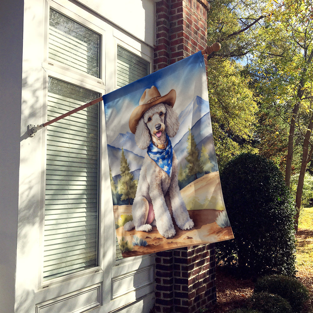 Poodle Cowboy Welcome House Flag 28x40 Porch Sleeve Pole Decorative Outside Yard Banner Artwork Wall Hanging, Polyester
