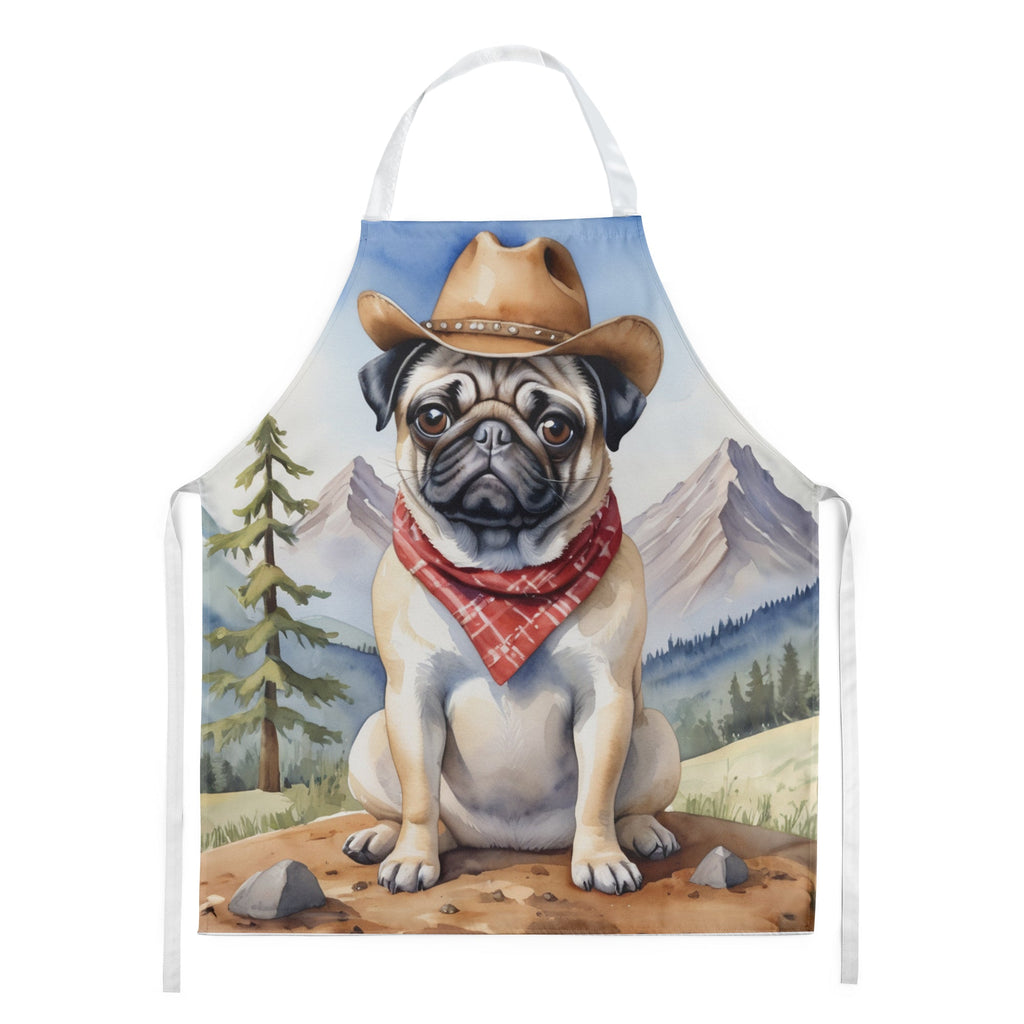 Pug Cowboy Welcome Apron Cooking Kitchen Server Baking Crafts Gardening for Adult Women Men, Unisex, Large, Multicolor