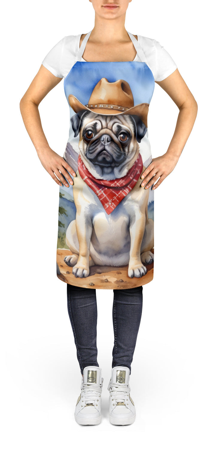 Pug Cowboy Welcome Apron Cooking Kitchen Server Baking Crafts Gardening for Adult Women Men, Unisex, Large, Multicolor