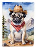 Pug Cowboy Welcome House Flag 28x40 Porch Sleeve Pole Decorative Outside Yard Banner Artwork Wall Hanging, Polyester