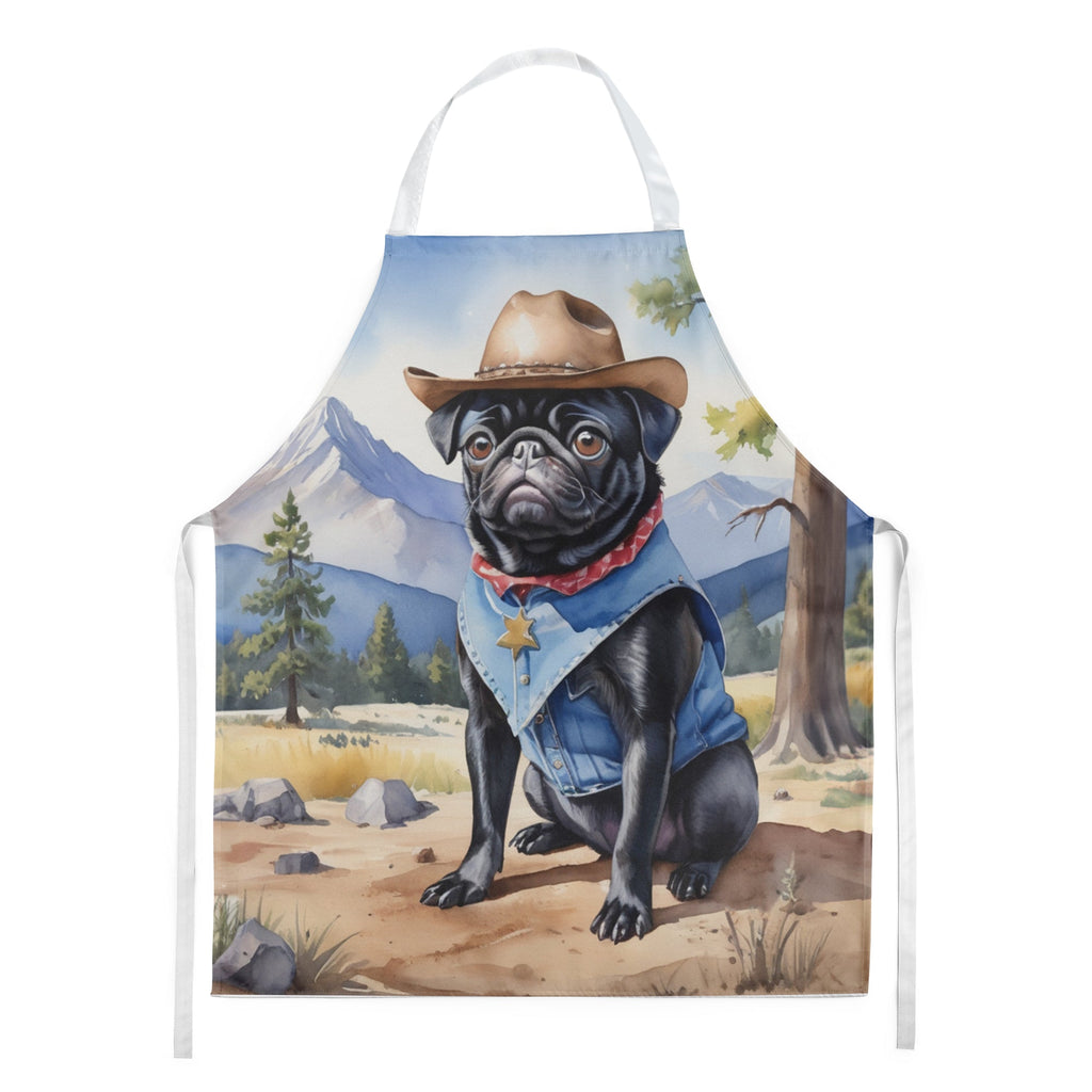 Pug Cowboy Welcome Apron Cooking Kitchen Server Baking Crafts Gardening for Adult Women Men, Unisex, Large, Multicolor