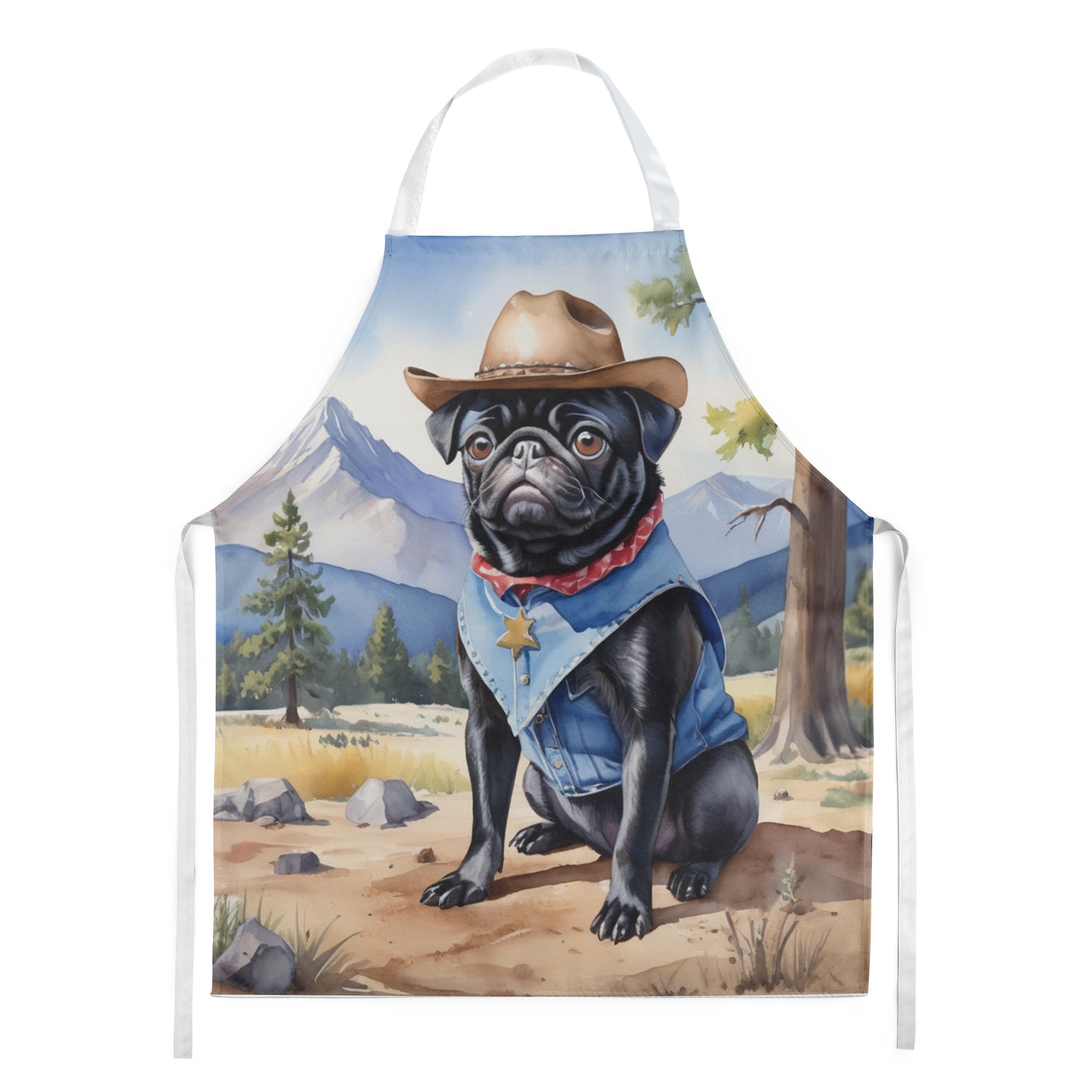 Pug Cowboy Welcome Apron Cooking Kitchen Server Baking Crafts Gardening for Adult Women Men, Unisex, Large, Multicolor