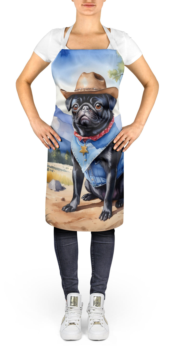 Pug Cowboy Welcome Apron Cooking Kitchen Server Baking Crafts Gardening for Adult Women Men, Unisex, Large, Multicolor