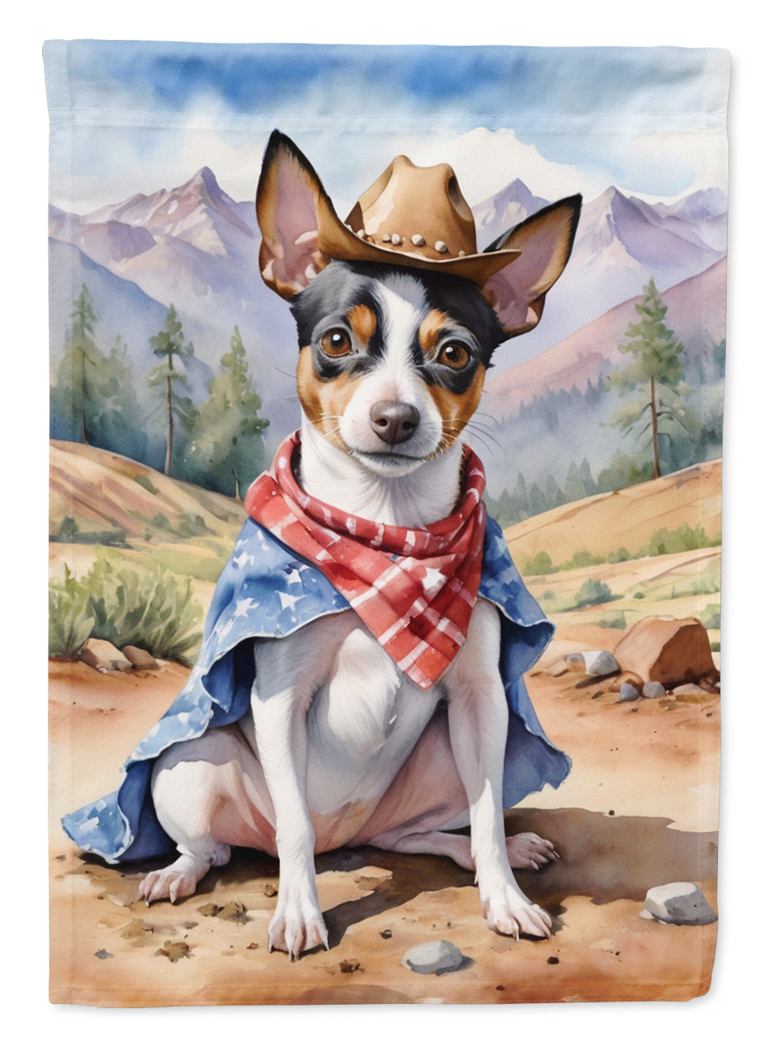 Rat Terrier Cowboy Welcome House Flag 28x40 Porch Sleeve Pole Decorative Outside Yard Banner Artwork Wall Hanging, Polyester