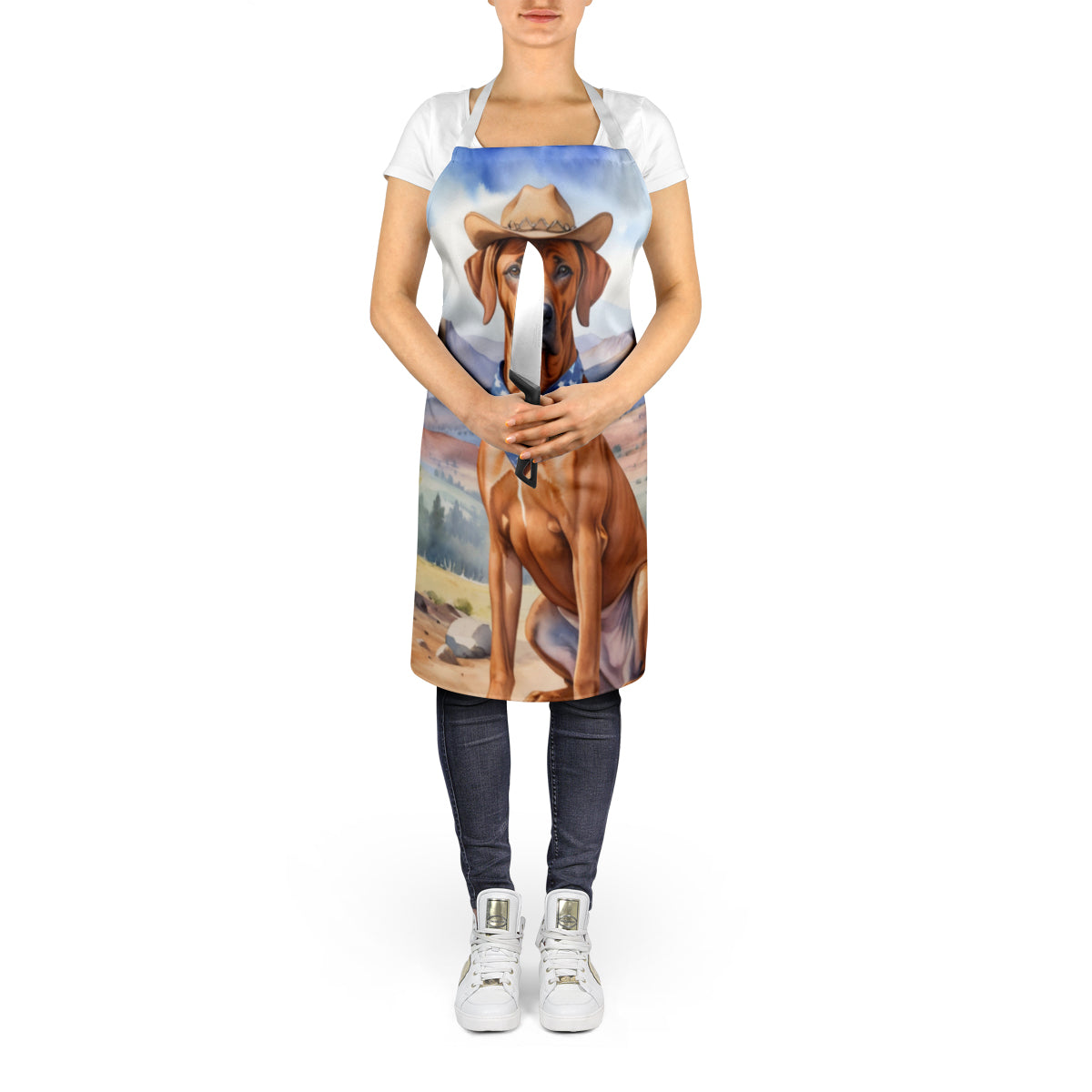 Rhodesian Ridgeback Cowboy Welcome Apron Cooking Kitchen Server Baking Crafts Gardening for Adult Women Men, Unisex, Large, Multicolor