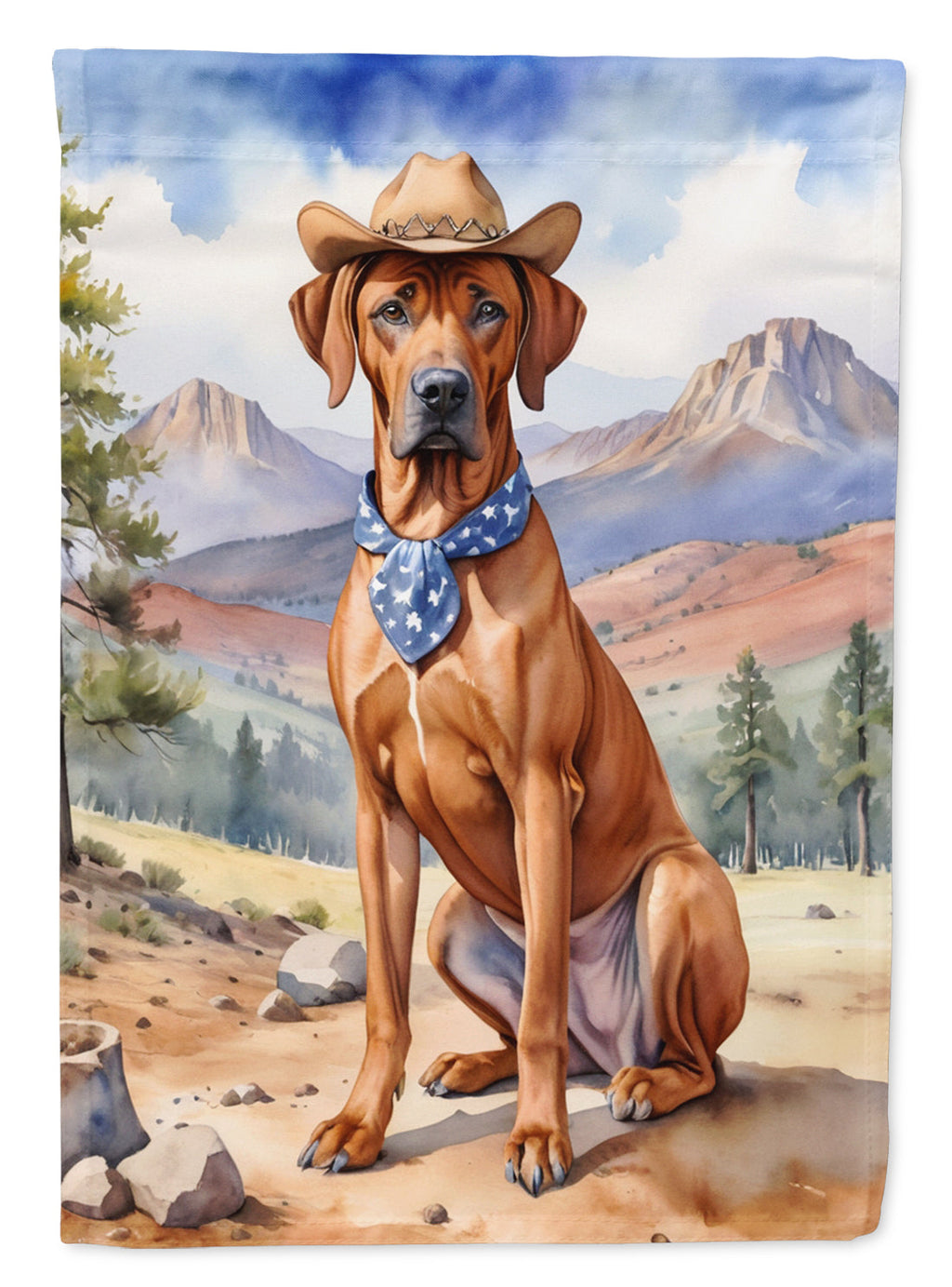 Rhodesian Ridgeback Cowboy Welcome House Flag 28x40 Porch Sleeve Pole Decorative Outside Yard Banner Artwork Wall Hanging, Polyester