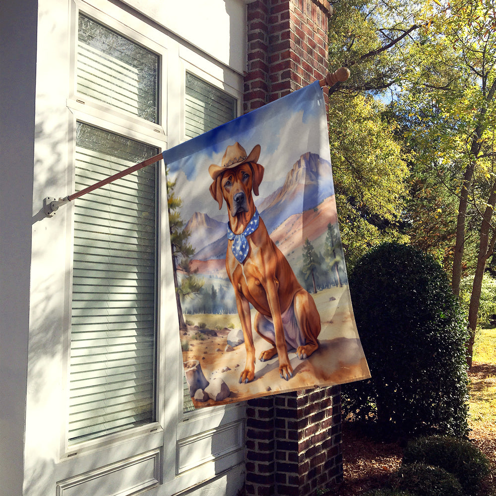 Rhodesian Ridgeback Cowboy Welcome House Flag 28x40 Porch Sleeve Pole Decorative Outside Yard Banner Artwork Wall Hanging, Polyester
