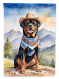 Rottweiler Cowboy Welcome House Flag 28x40 Porch Sleeve Pole Decorative Outside Yard Banner Artwork Wall Hanging, Polyester