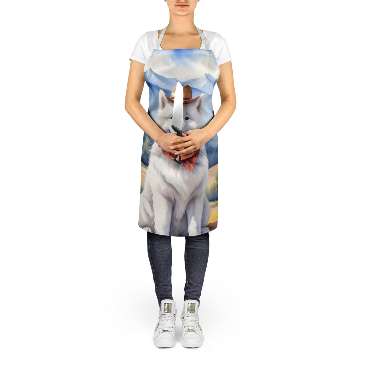 Samoyed Cowboy Welcome Apron Cooking Kitchen Server Baking Crafts Gardening for Adult Women Men, Unisex, Large, Multicolor