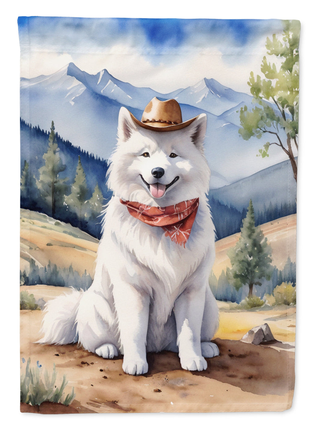 Samoyed Cowboy Welcome House Flag 28x40 Porch Sleeve Pole Decorative Outside Yard Banner Artwork Wall Hanging, Polyester