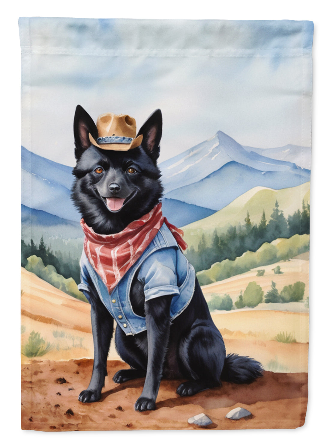Schipperke Cowboy Welcome House Flag 28x40 Porch Sleeve Pole Decorative Outside Yard Banner Artwork Wall Hanging, Polyester