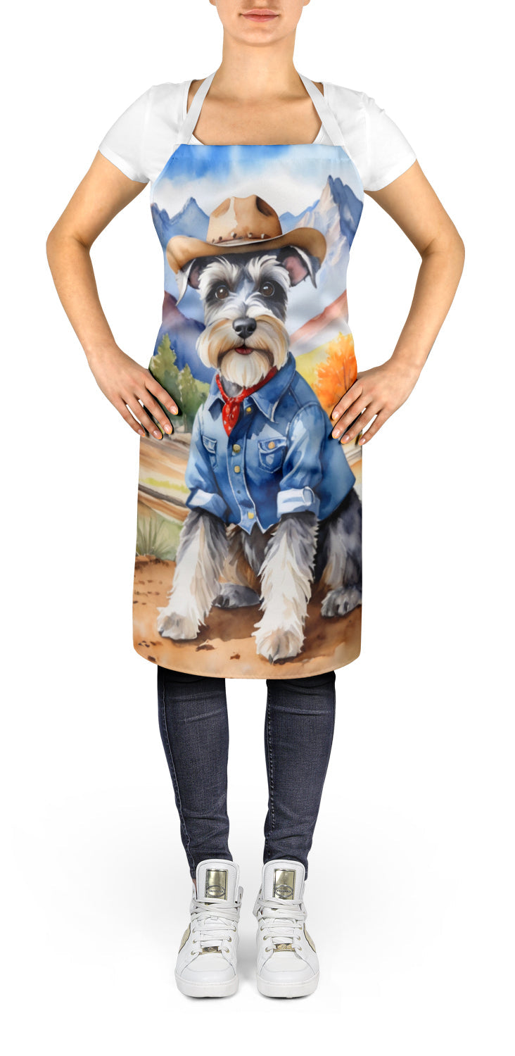 Schnauzer Cowboy Welcome Apron Cooking Kitchen Server Baking Crafts Gardening for Adult Women Men, Unisex, Large, Multicolor