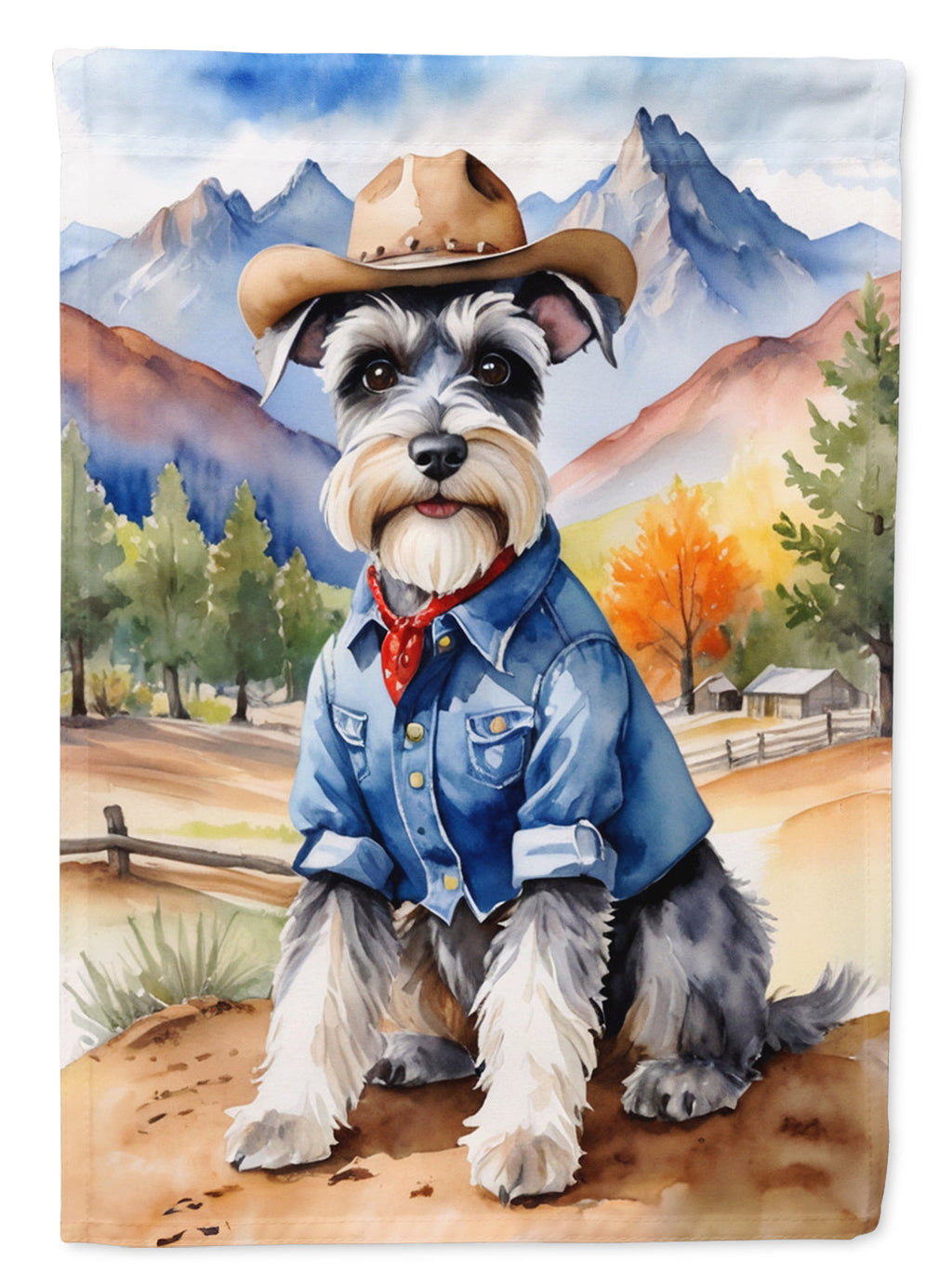 Schnauzer Cowboy Welcome House Flag 28x40 Porch Sleeve Pole Decorative Outside Yard Banner Artwork Wall Hanging, Polyester