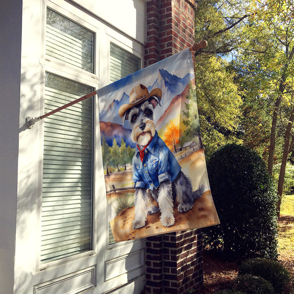 Schnauzer Cowboy Welcome House Flag 28x40 Porch Sleeve Pole Decorative Outside Yard Banner Artwork Wall Hanging, Polyester