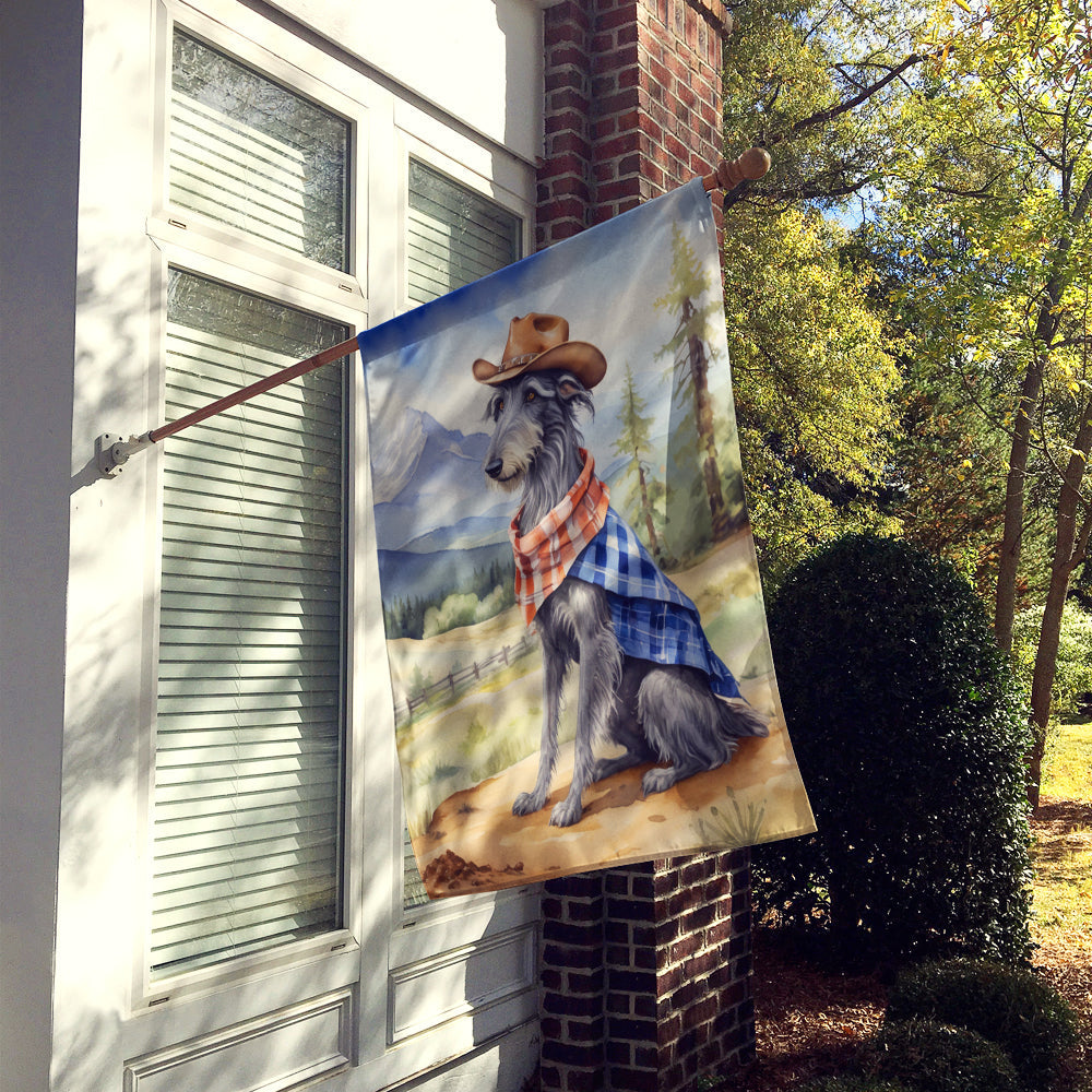 Scottish Deerhound Cowboy Welcome House Flag 28x40 Porch Sleeve Pole Decorative Outside Yard Banner Artwork Wall Hanging, Polyester