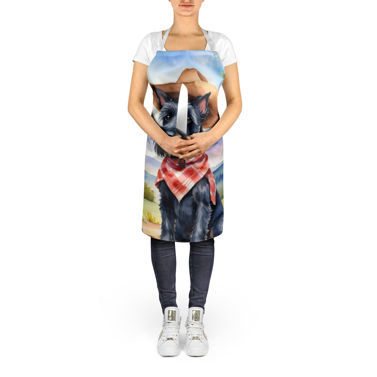 Scottish Terrier Cowboy Welcome Apron Cooking Kitchen Server Baking Crafts Gardening for Adult Women Men, Unisex, Large, Multicolor