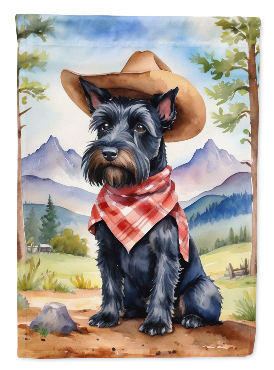 Scottish Terrier Cowboy Welcome House Flag 28x40 Porch Sleeve Pole Decorative Outside Yard Banner Artwork Wall Hanging, Polyester