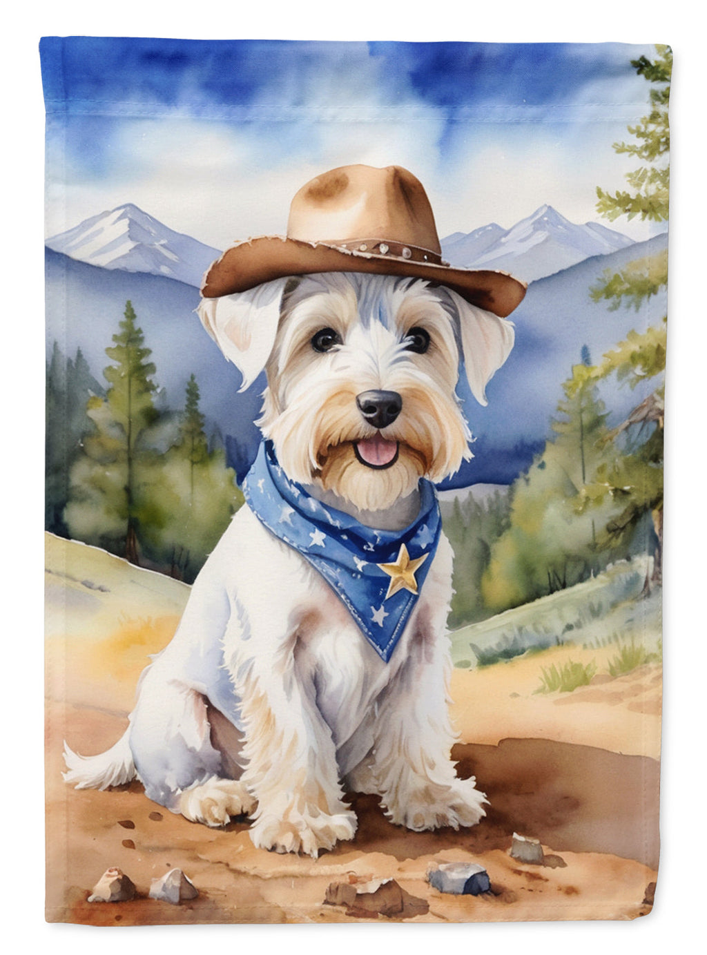 Sealyham Terrier Cowboy Welcome House Flag 28x40 Porch Sleeve Pole Decorative Outside Yard Banner Artwork Wall Hanging, Polyester