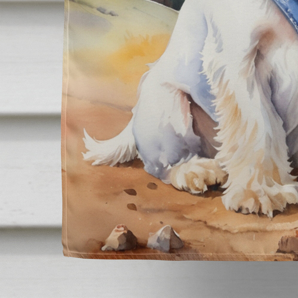 Sealyham Terrier Cowboy Welcome House Flag 28x40 Porch Sleeve Pole Decorative Outside Yard Banner Artwork Wall Hanging, Polyester