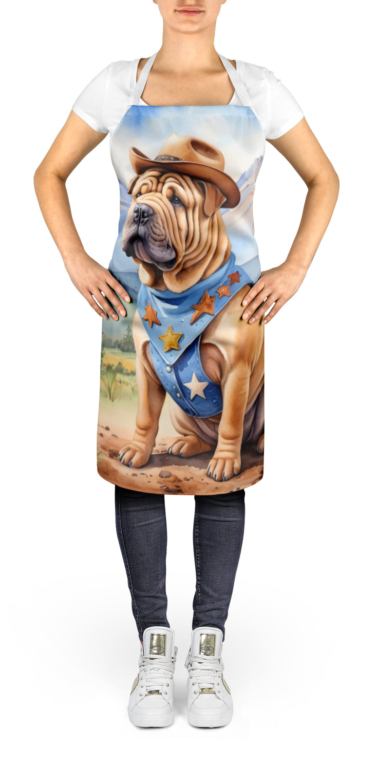 Shar Pei Cowboy Welcome Apron Cooking Kitchen Server Baking Crafts Gardening for Adult Women Men, Unisex, Large, Multicolor