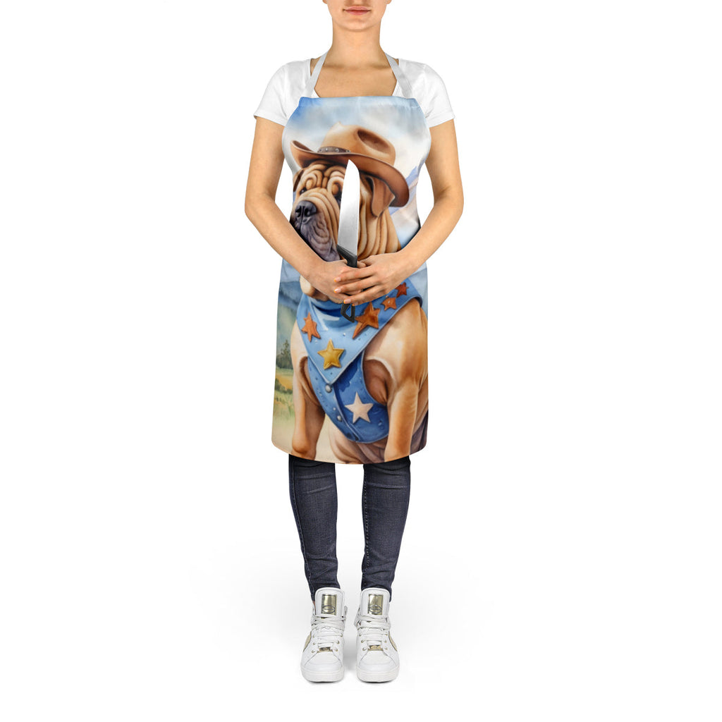 Shar Pei Cowboy Welcome Apron Cooking Kitchen Server Baking Crafts Gardening for Adult Women Men, Unisex, Large, Multicolor