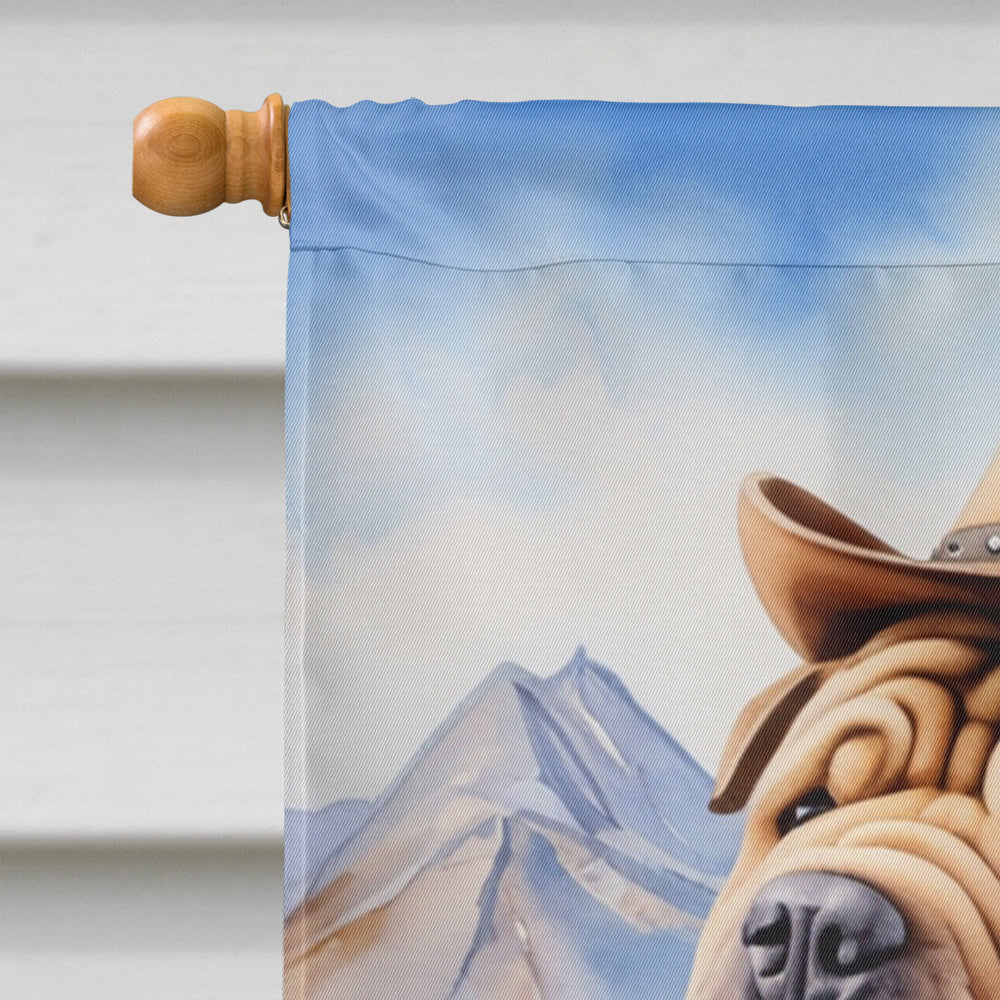 Shar Pei Cowboy Welcome House Flag 28x40 Porch Sleeve Pole Decorative Outside Yard Banner Artwork Wall Hanging, Polyester