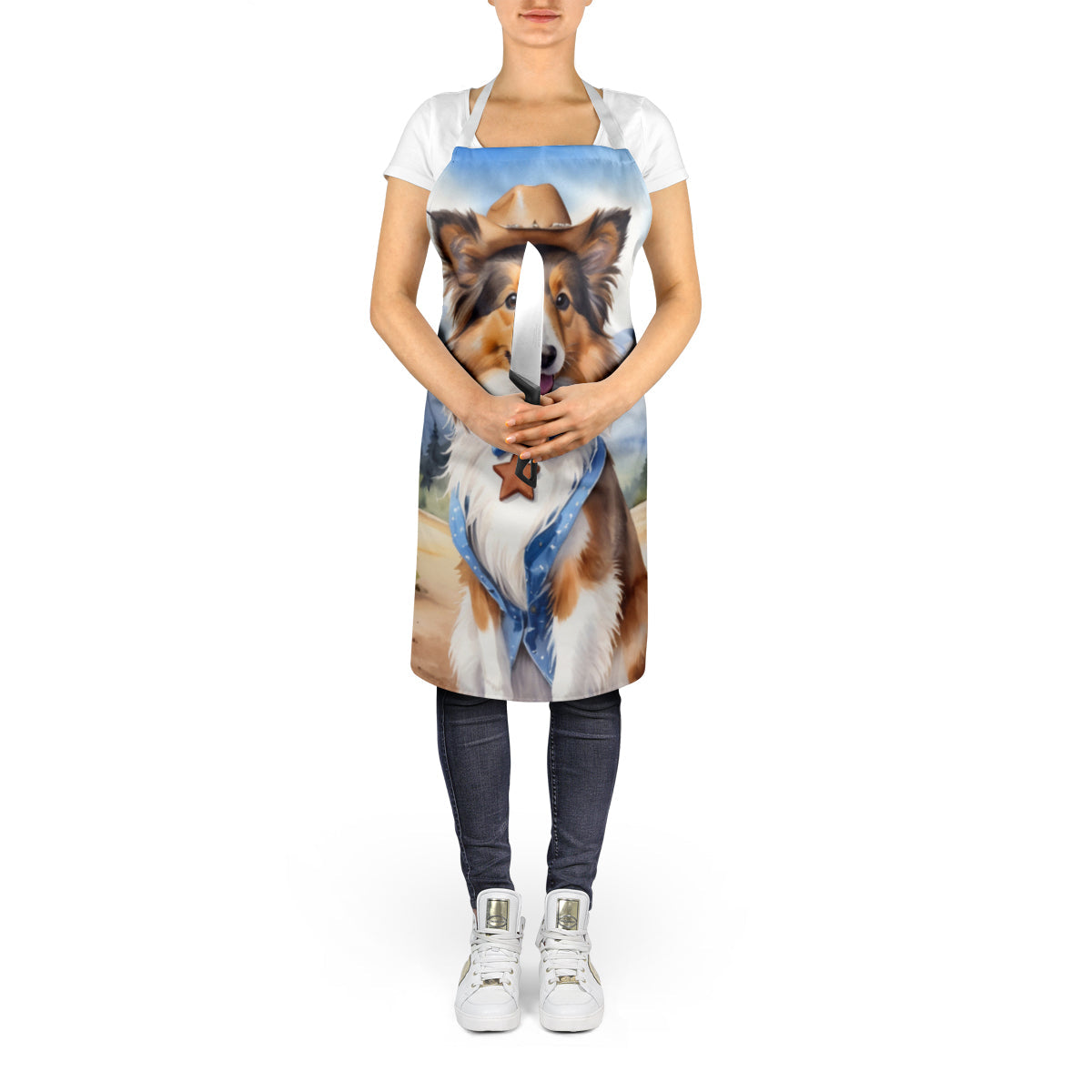 Sheltie Cowboy Welcome Apron Cooking Kitchen Server Baking Crafts Gardening for Adult Women Men, Unisex, Large, Multicolor